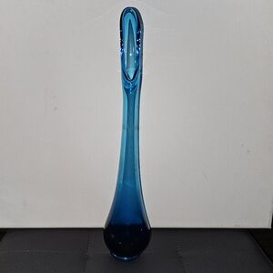 Blue Bud Vase Vintage MCM Viking Stretch Swung Art Glass Propagation Vessel